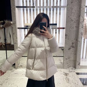 Moncler Laichefur hooded short down jacket. The most comfortable A-line fit.