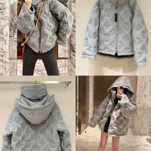 lv Grey off classic floral relief hooded down jacket